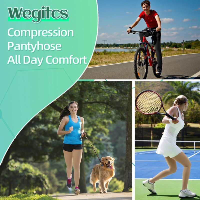 Wegitcs 20 - 30mmHg Compression Pantyhose,1 Pair or 2 Pairs Comfortable Compression Leggings,Open Toe Design,Medical Waist High Compression Stockings for Edema, Varicose Veins, Nurses, Athletes