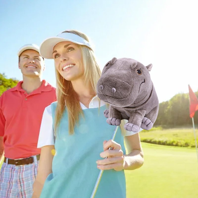 Funny Gray Hippo Golf Headcover, Animals Plush Golf Club Head Covers, Small Size Fits Hybird and Irons, Large Size Fits Standard 460cc Driver Head