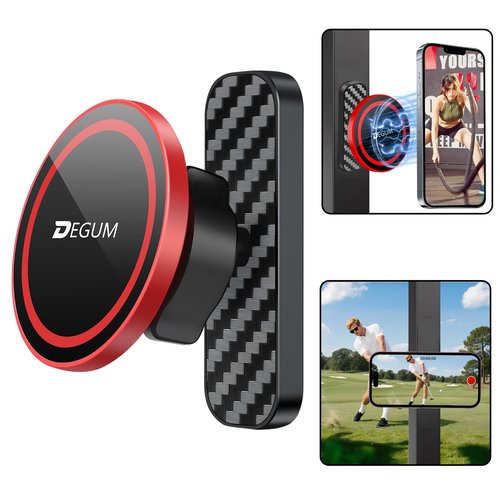 DEGUM Magnetic Golf Cart Phone Holder, Compatible with MagSafe iPhone 17 Pro Max Air 16 15 14 13 12 Series, for GPS & Golf Apps, Fits EZGO, Club Car, Yamaha, and Icon, Golf Cart Accessories (Red)