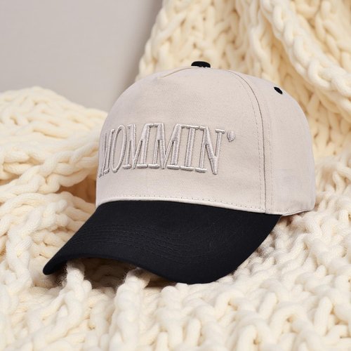 Mommin Hat,Vintage Two-Tone Women's Baseball Cap, Mommin Trucker Hats for Women Adjustable Baseball Cap Beige
