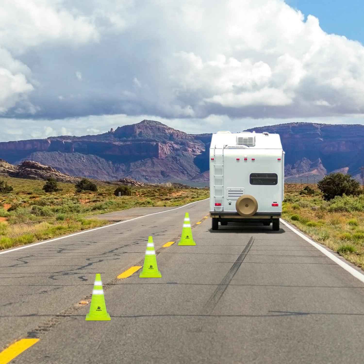 RoadHero 18 Inch 2 Pack Collapsible Traffic Safety Cones, Lime Green Pop-up Cones with Reflective Collar for Road Safety, Driving Training, Parking Lots