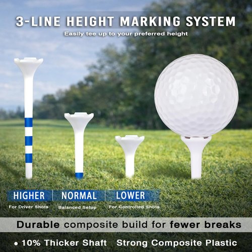 Golf Tees - 115 Pack of 3-1/4" & 1-1/2" Mixed Sizes | Durable 4-Prong Low Resistance Design