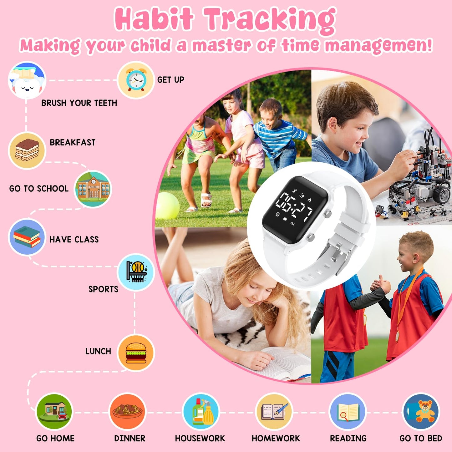 Timever Kids Digital Watches for Boys Girls, Sports Watch with Fitness Tracker, Pedometer, Alarm Clocks, Stopwatch, No App Needed Waterproof Kids Watch, Gift for Teens Student Girls Boys Ages 5-14