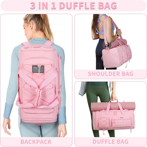 Bosstin Gym Bag - 45L Travel Duffle for Men & Women | Sports Backpack with Shoe Compartment - Pink