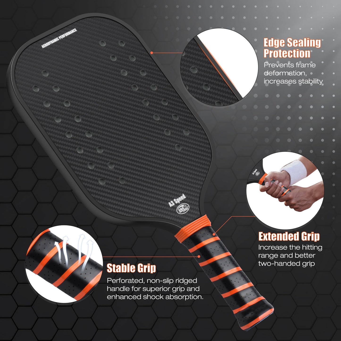 Pickleball Paddle, 3K Raw Carbon Fiber Surface Pickleball Racket with Holes, Strong Spin and Power, Lightweight, Designed for Swing Speed and Maneuverability