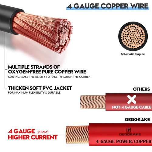 Geggkake Golf Cart Battery Cables Wiring Kit for EZGO TXT 1994-UP 36V/48 Volt Golf Cart with 4 Gauge 7 PC AC/DC Wire, Pure Copper Cable Core and Lengthen Flexible Battery Cable Assembly