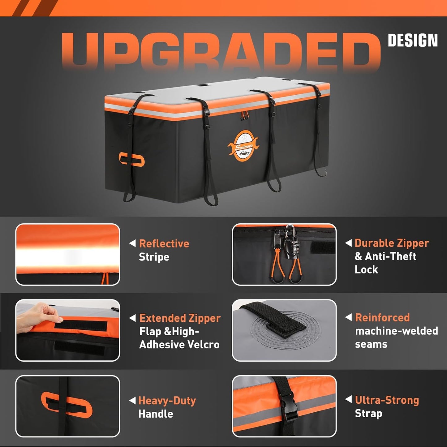 Sailnovo Waterproof Hitch Cargo Carrier Bag - 20 Cubic Feet Soft Shell Design | 8 Reinforced Straps & Lock