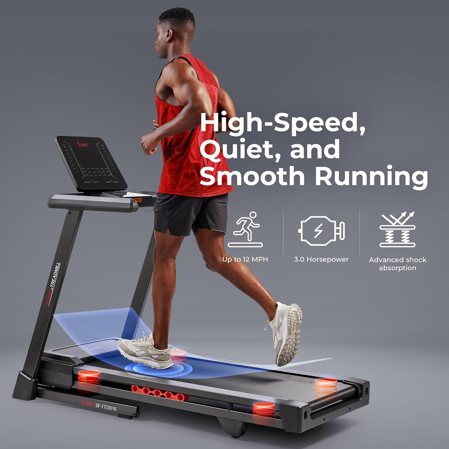 Sunny Health & Fitness Smart Treadmill - Heavy-Duty Auto Incline with 20" Running Deck & Free App