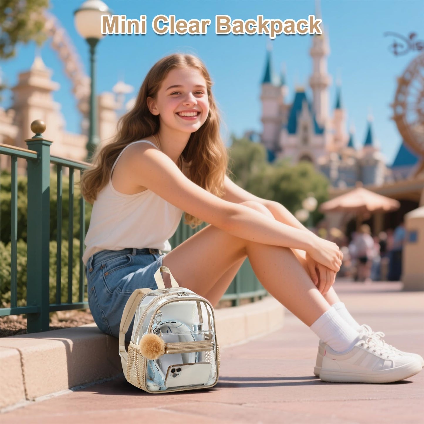 BTOOP Mini Clear Backpack for Stadium Events, 12 x 9 x 5 Inch Transparent PVC Bookbag, Fits Within Common 12x12x6 Stadium Bag Limits, for Concerts, Festivals, Women and Teens