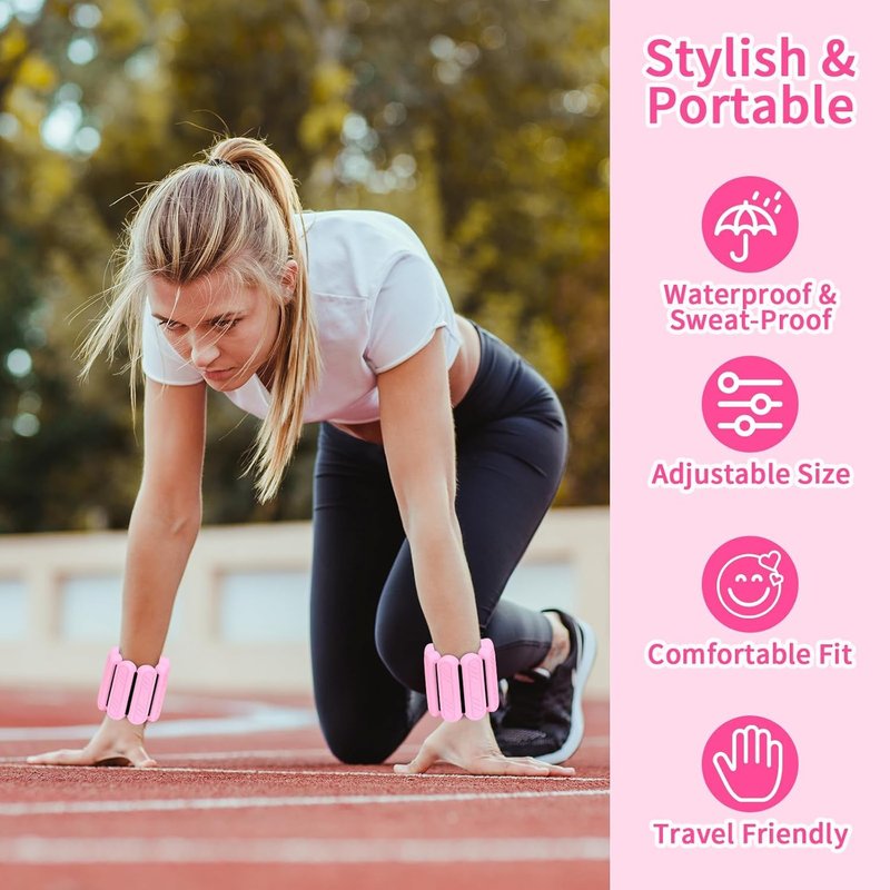 Wrist & Ankle Weights for Women, Adjustable Weights for Leg & Arm,Wearable Ankle Weights for Pilates, Walking, Yoga, Dance, Barre,Gym (Pink, 2LB（1LB + 1LB）)
