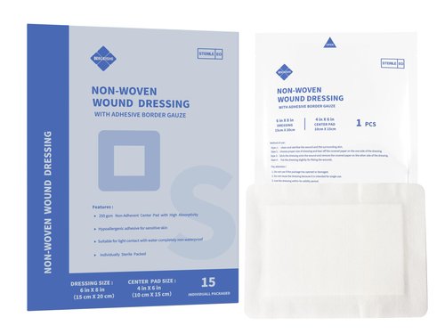 NBLEISHI Sterile Non Woven Island Wound Dressing 6 X 8 inch,Extra Large Cover with Adhesive Bordered Gauze Pads,Breathable and High Absorbent Non-Stick Center pad,Latex Free, 15 Individually Pack