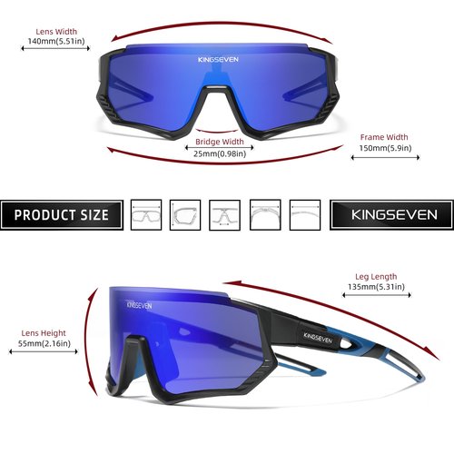 KINGSEVEN Polarized Cycling Sunglasses Men Sports Sunglasses Mtb Bicycle Glasses UV400 Protection LS910 (Black blue)