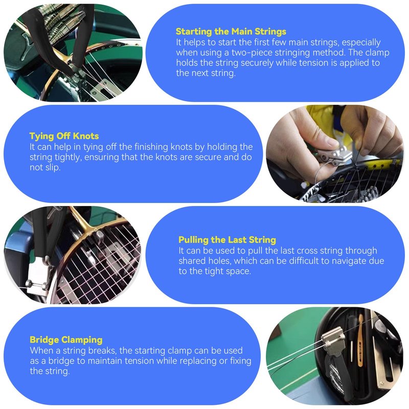 EVKILI Starting Clamp 4-Spring for Tennis and Badminton Racket Stringing, Holding the Racquet Line for Threading Work, A Useful Tool for Stringers