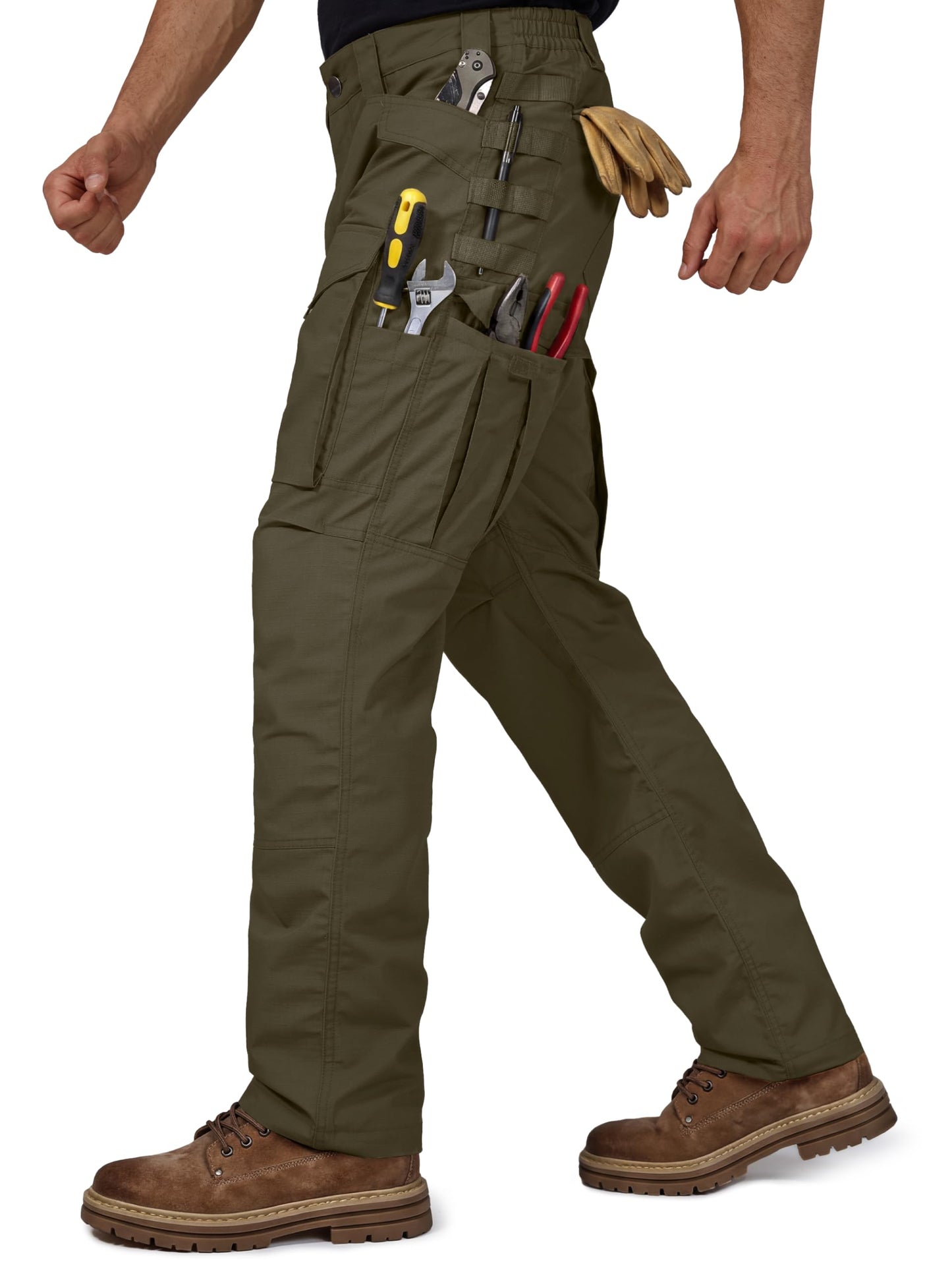 FREE SOLDIER Men's Cargo Pants,Tactical Pants for Men Stretch,Durable Ripstop EDC Work Pants for Hiking (Dark Green 36Wx30L)