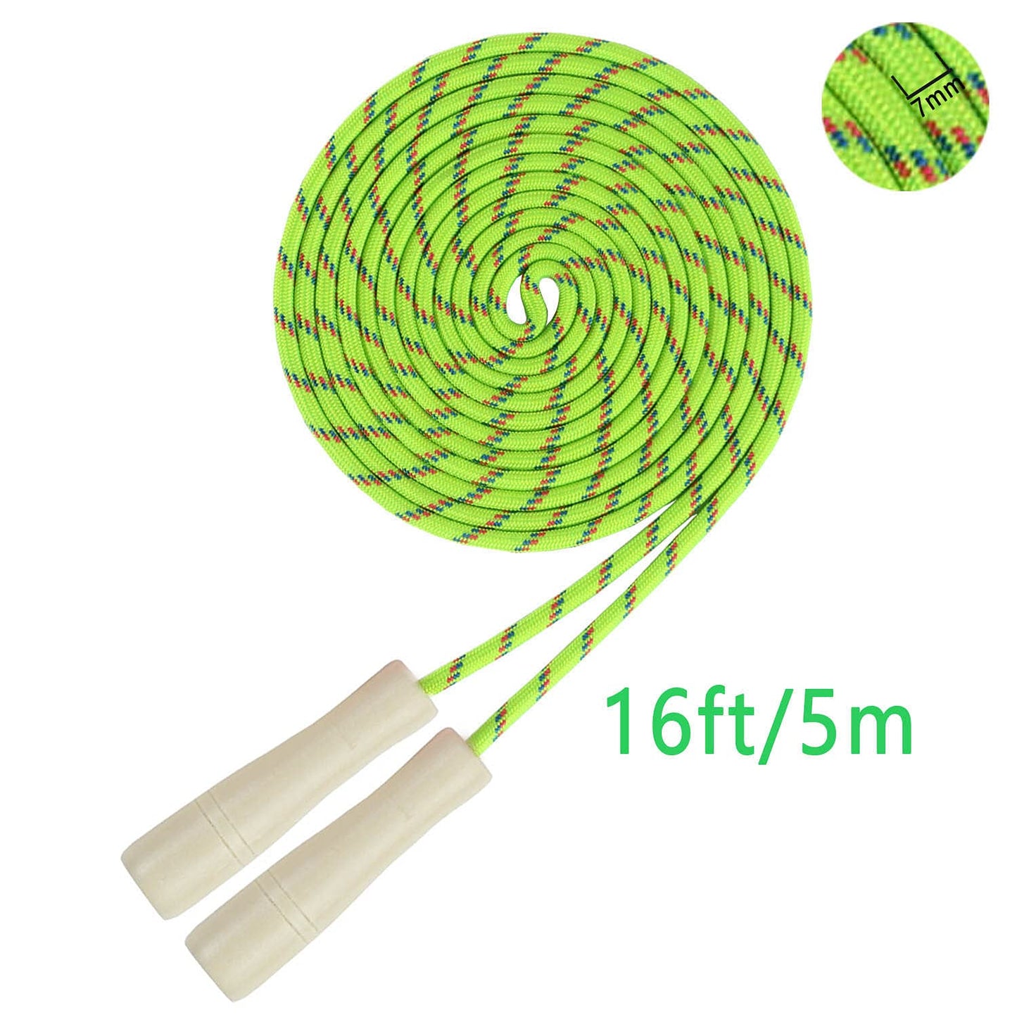 AUMCDIK 16 FT Double Dutch Jump Rope for Kids, Adjustable Long Skipping Rope with Wooden Handle, Multiplayer Team Rainbow Jumping Rope for Girls Boys Outdoor Fitness Green