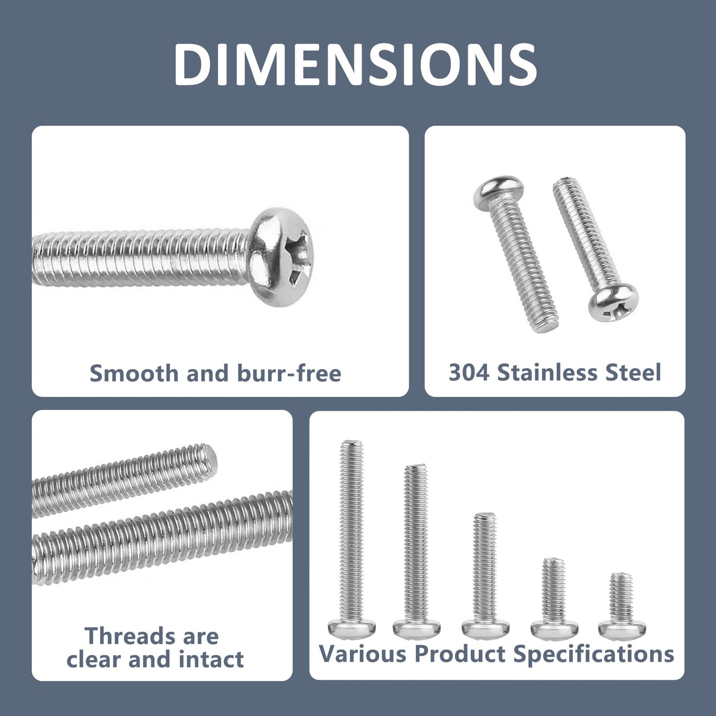 QISHENG 100 PCS #6-32X1-1/2(1.5 inch) Stainless Steel Phillips Pan Head Machine Screws,DIY,Repair,Install Furniture and Electrical Appliances Screwss,Stainless Steel 18-8 A2(304) Screw