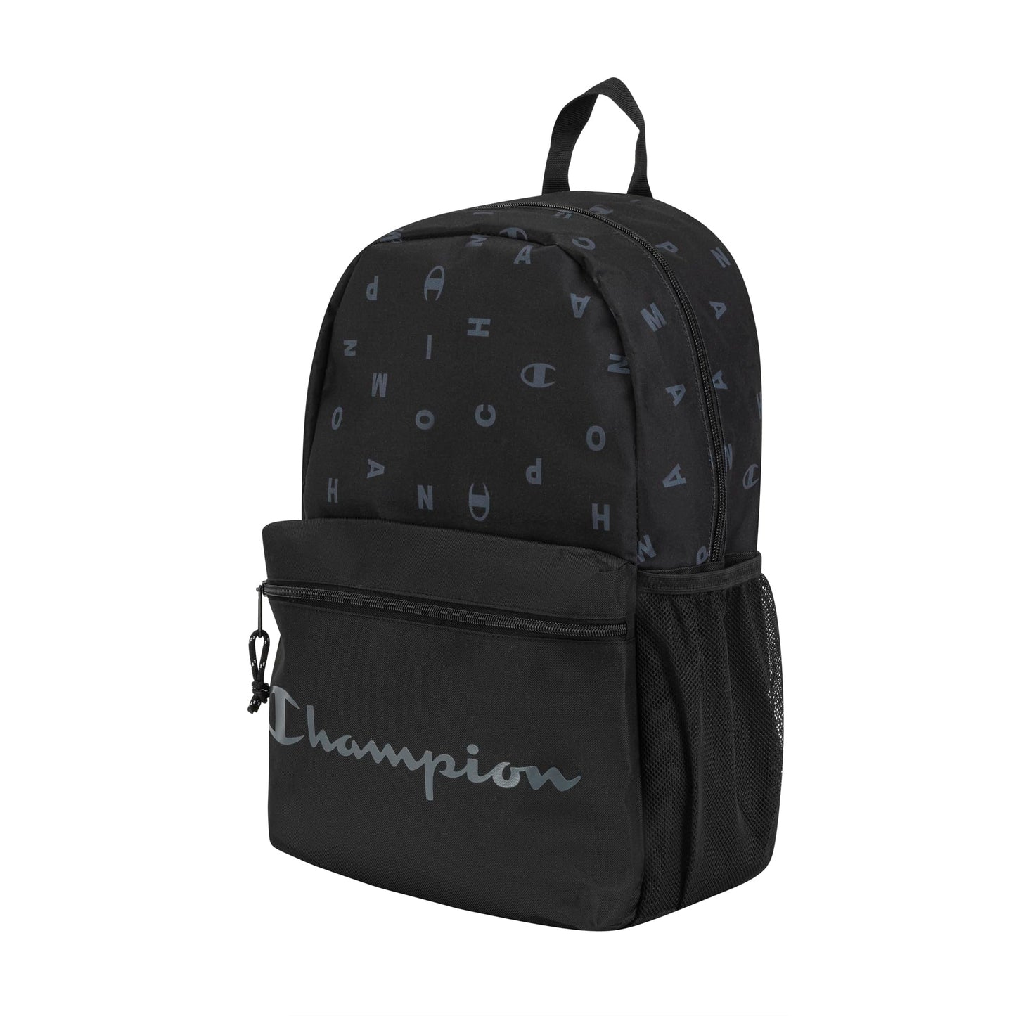 Champion Kids' Merit Backpack with Padded Straps, Water Bottle Pocket and Laptop Compartment for Daily Use, Black/Grey, One Size