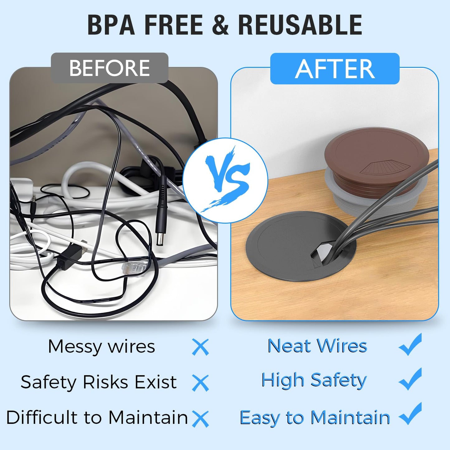 BOPOREAE Desk Grommet 3-1/8" (80 mm), Desk Cord Hole Cover, Cable Grommet ABS Plastic, Desk Hole Grommet for Office and Home Table Cable, Detachable Adjustable Cable Cord Organizer (White 2 Pcs)