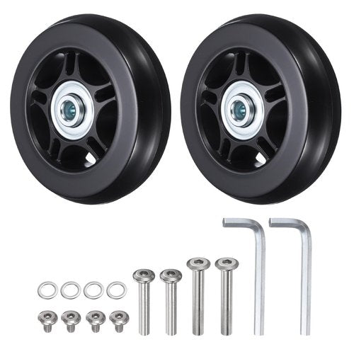 HiPicco Luggage Suitcase Replacement Wheels, 90x24mm Rubber Swivel Caster Bearings Repair Kit - Include 2 PU Bearing Wheels & Washers, Wrenches & Axle Screw for Trolley Bag, Caster Board