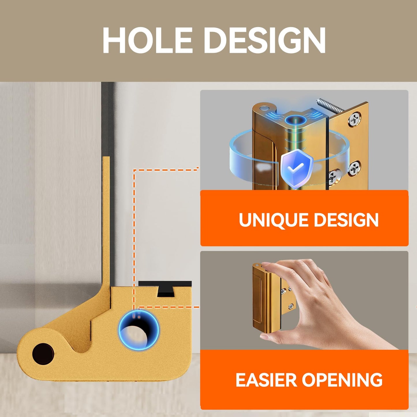 Tonitrui Ultra Security Door Lock, Door Reinforcement Lock for High Strength, Withstand 1200lbs to Prevent Unauthorized Entry (Gold of 1 Pack)