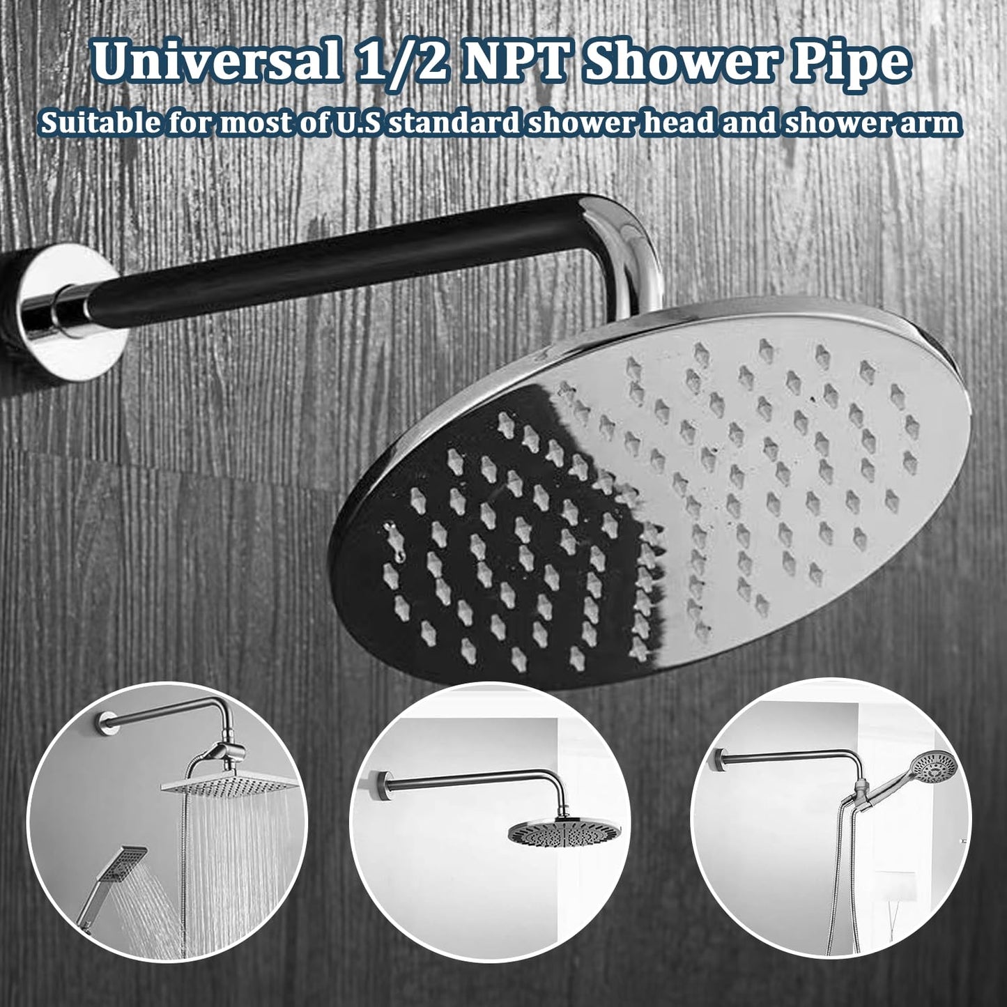 Shower Arm with Flange, Wall Mounted Shower Extension Arm, Stainless Steel L Shaped Rainfall Shower Arm Extender for Fixed Shower Head & Handheld Showerhead, (12 Inch, Chrome)