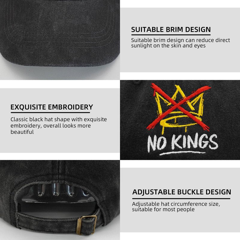 No Kings Hat, No Kings in America Political Hat Men Women, Adjustable Washed Cotton Baseball Caps