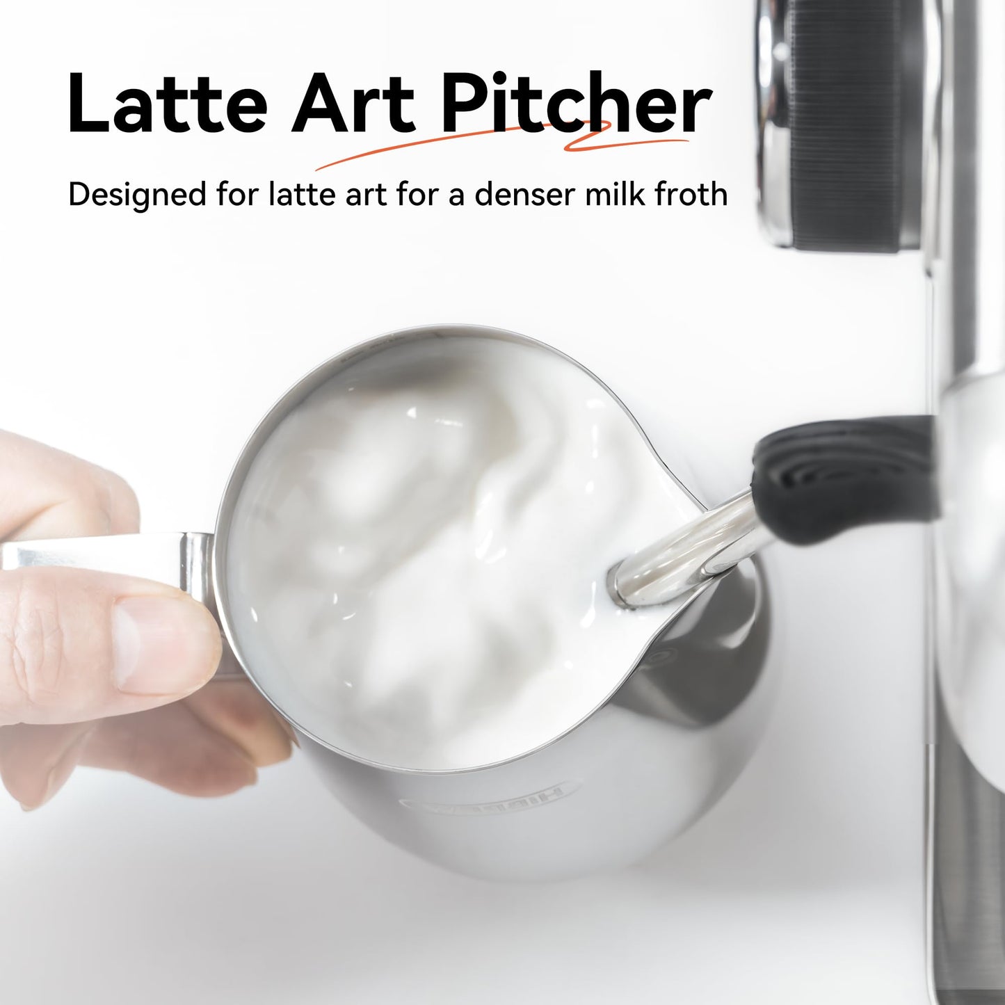 HiBREW Latte Art Pitche 15oz, Stainless Steel Milk Frothing Pitcher Steamed Espresso Cup Barista Pitcher (15oz/450ml)