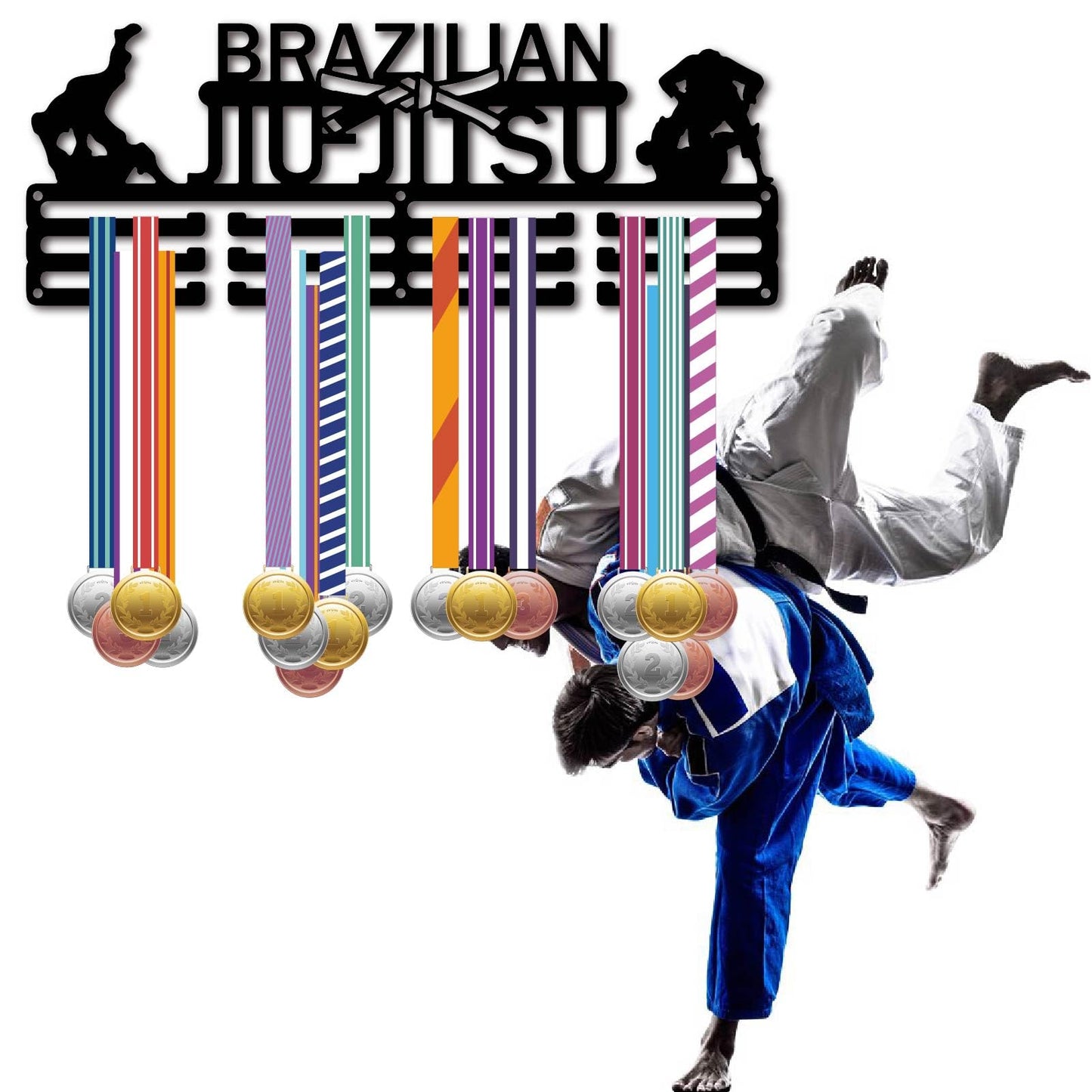 CREATCABIN Brazilian Jiu Jitsu Medal Holder Medal Hanger Display Rack Medal Hanging Awards Wall Mounted Home Room Decor Gift for Men Women Athletes Player Race Competition Winner Black 15.7x5.9 Inch
