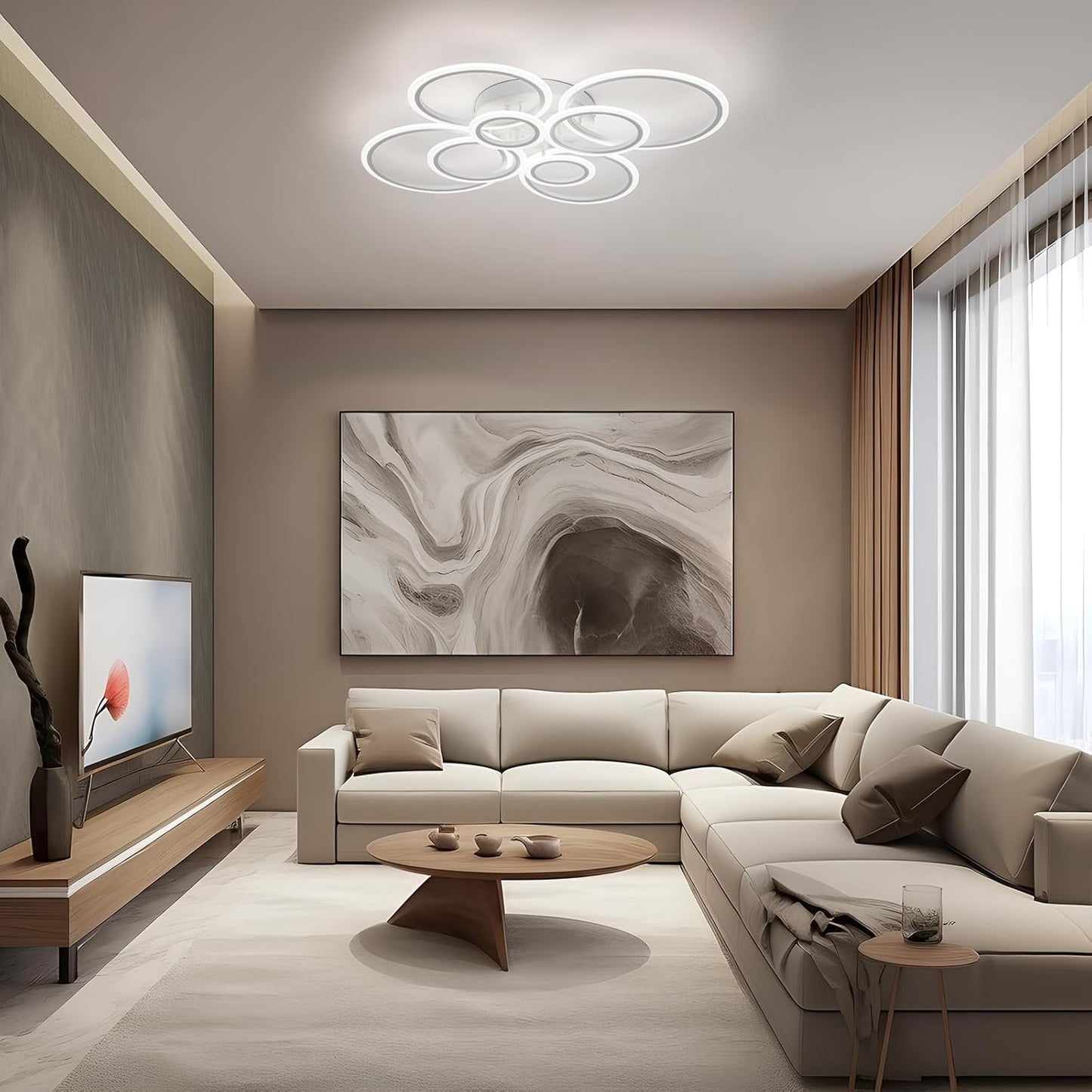 Modern LED Flush Mount Ceiling Light - 4 Rings 4000K Fixture for Kitchen & Living Room