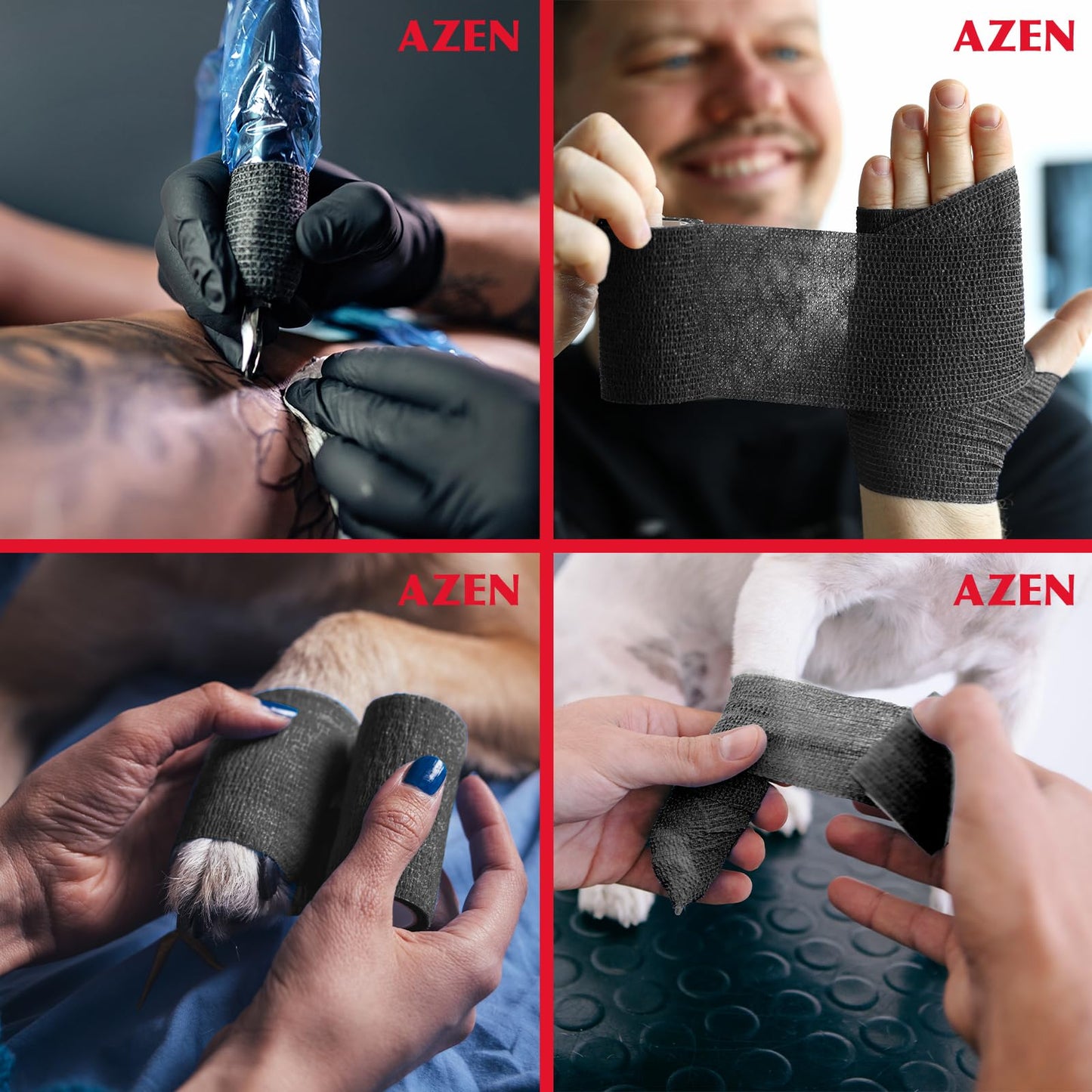 AZEN 40 Pack Self Adhesive Bandage Wrap Black, 2" X 5 Yards Black Athletic Tape, Vet Wrap, Tattoo Grip Tape Wrap，Ankle Tape, Cohesive Bandage Wrap
