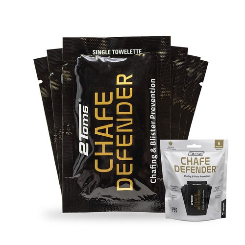 2Toms Chafe Defender, Military Grade Anti-Chafe and Blister Prevention, All-Day Waterproof and Sweatproof Protection from Chafing and Skin Irritation, 6-Pack Single-Use Towelettes