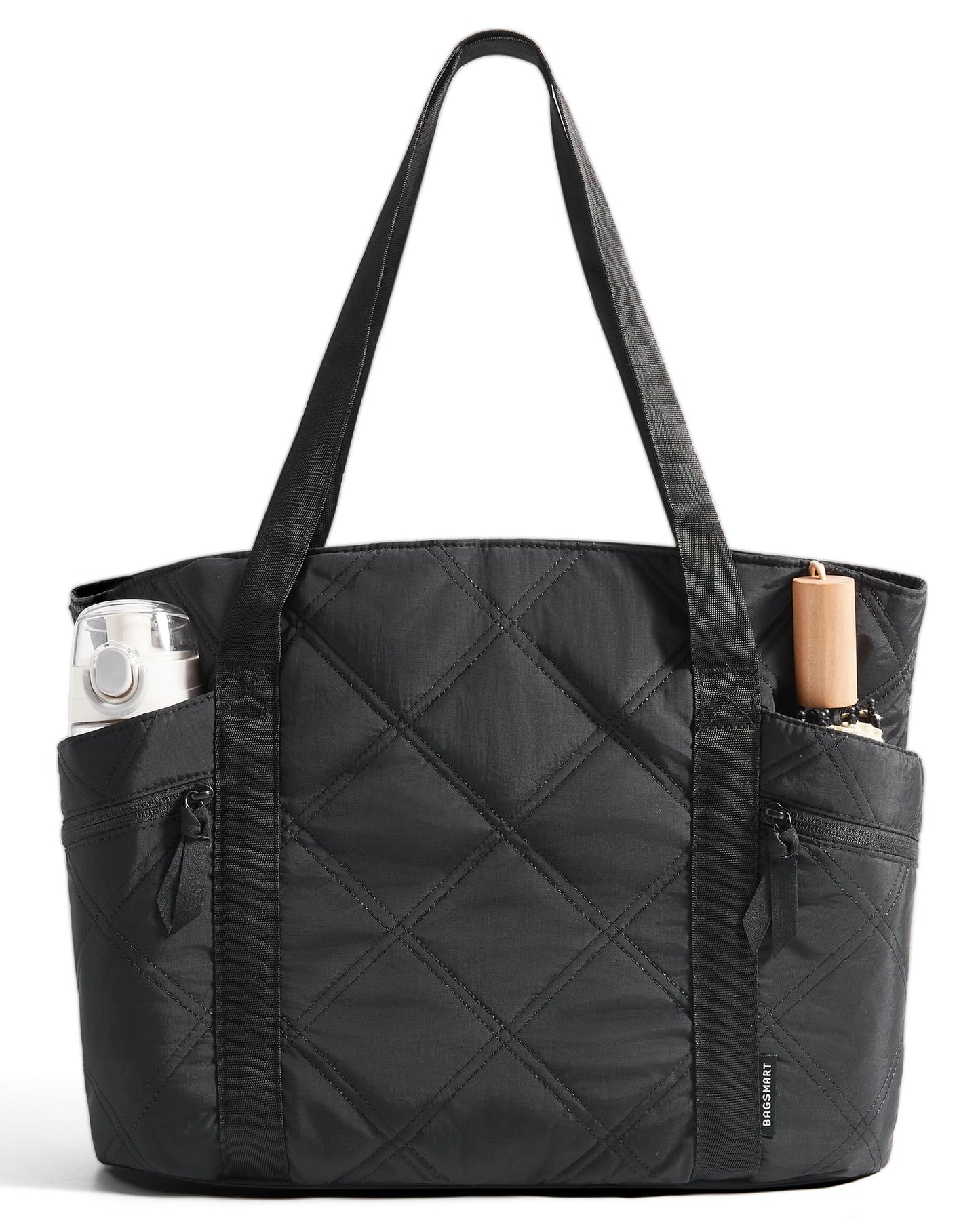 BAGSMART Crush Tote Bag for Women, 20L Puffer Work Tote with Zipper, Travel Essentials Quilted Nurse Hospital Bag, Charcoal