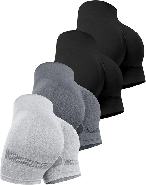CHRLEISURE Women's High Waisted Booty Shorts - 4 Pack Seamless Gym & Workout Shorts