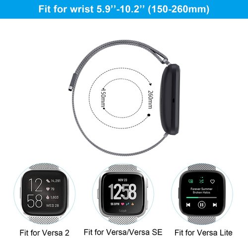 Afoskce 2 Pack Metal Bands Compatible with Fitbit VersaFitbit Versa 2 Band for Women Men, Adjustable Replacement Magnetic Stainless Wristbands for Fitbit VersaVersa LiteFitbit Versa 2Versa SE