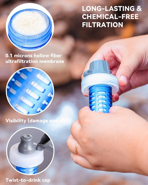 Burtrail 1.0L Collapsible Water Filter Bottle, BPA-Free Ultralight & Durable Squeeze Bottle with 42mm Filter Cap Cartridge, Filtered Water Bottle for Camping, Hiking, Backpacking, Survival & Travel
