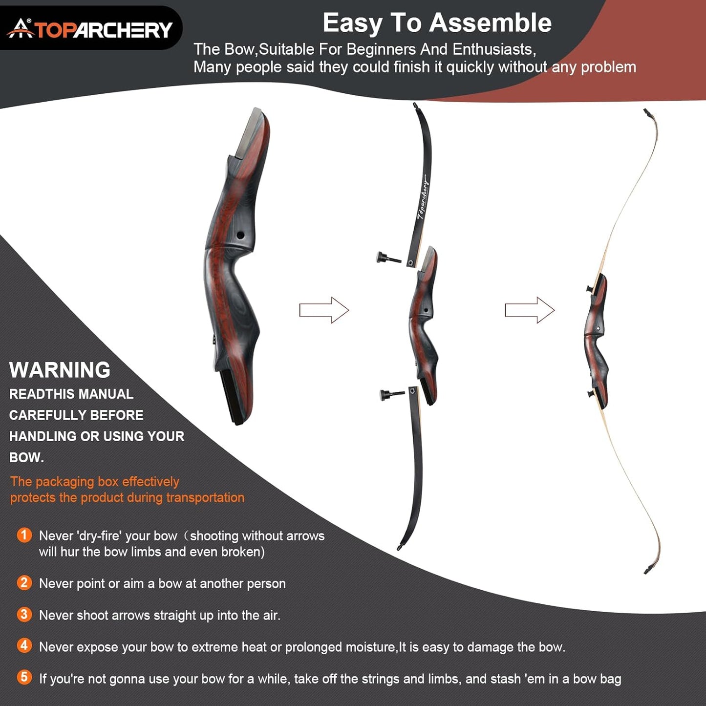 TOPARCHERY 62" Recurve Bow and Arrow Set - Ideal for Adults & Beginners | Right-Handed Takedown Design