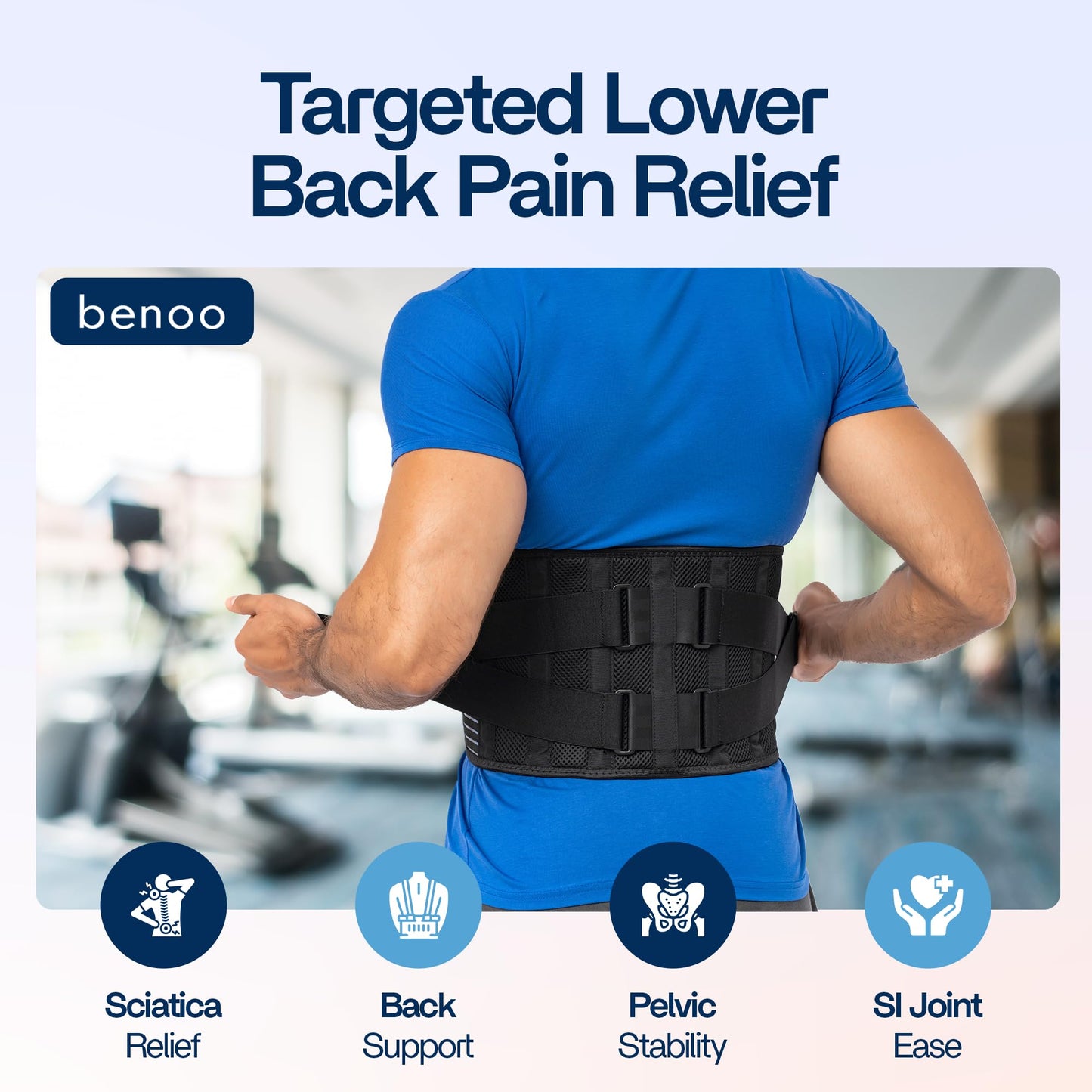 Back Brace for Lower Back Pain Relief | Sciatica Lumbar Support Belt for Men & Women, Adjustable Back Support Brace for Work & Daily Use, All-Day Comfort & Heavy-Duty Compression (Medium (33-37.9"))