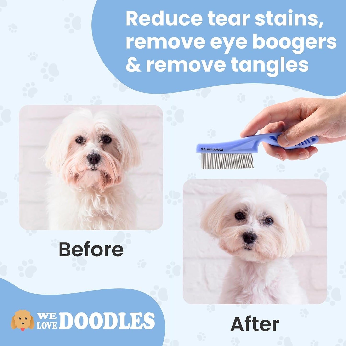 We Love Doodles Dog Face Comb - Fine Tooth Flea & Tearstain Remover for Poodles | Grooming Brush for All Breeds