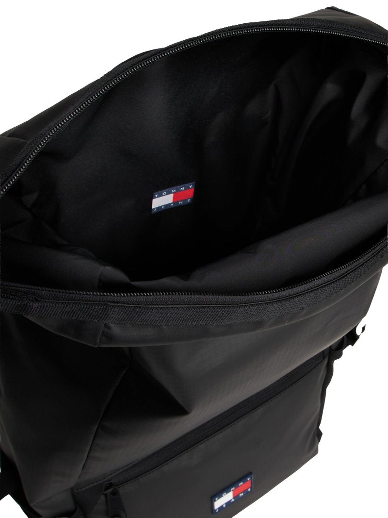 Tommy Jeans Men's Lightweight Daily Rolltop Backpack with Buckle and Zipper, Black, One Size