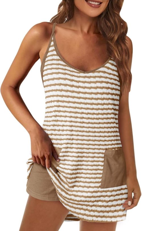 Fisoew Womens Tennis Athletic Dress Mini Romper Dress with Built in Shorts Summer Vacation Outfits
