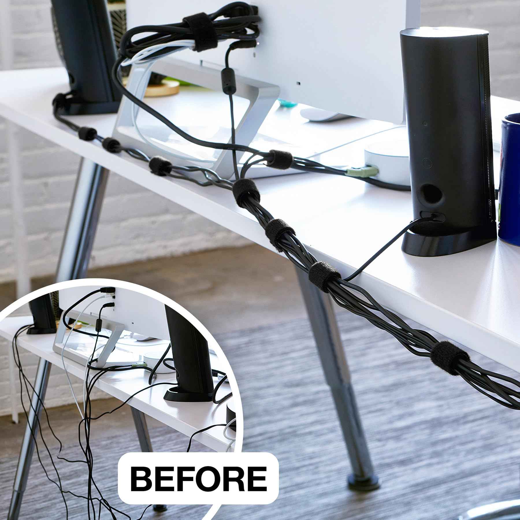 Self-Gripping Perforated Roll Cable Ties by Wrap-It Storage - 3 Pack of 12' x .75" Rolls Black - Cord Organizer for Appliances and Home Office Cables