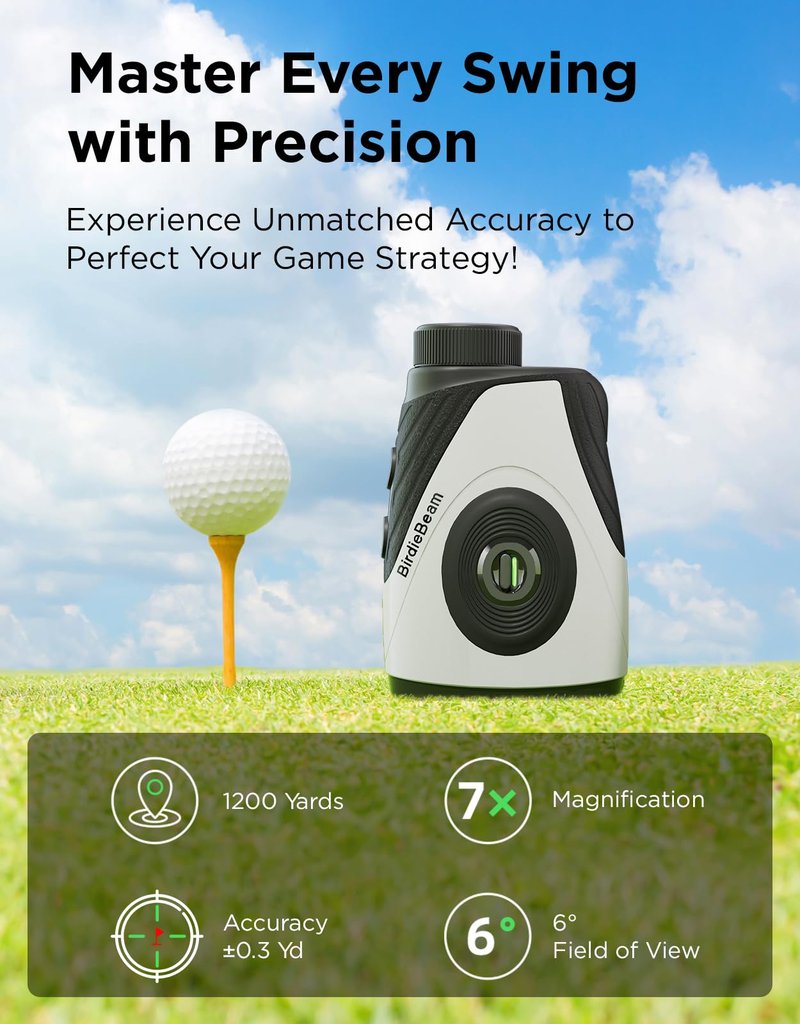 BirdieBeam Golf Rangefinder with Slope, 1200Y Precision Range Finder for Golf, 7X Magnification, Flag Lock with Vibration, Strong Magnet, Ultra-Clear Display, USB-C Rechargeable, Waterproof