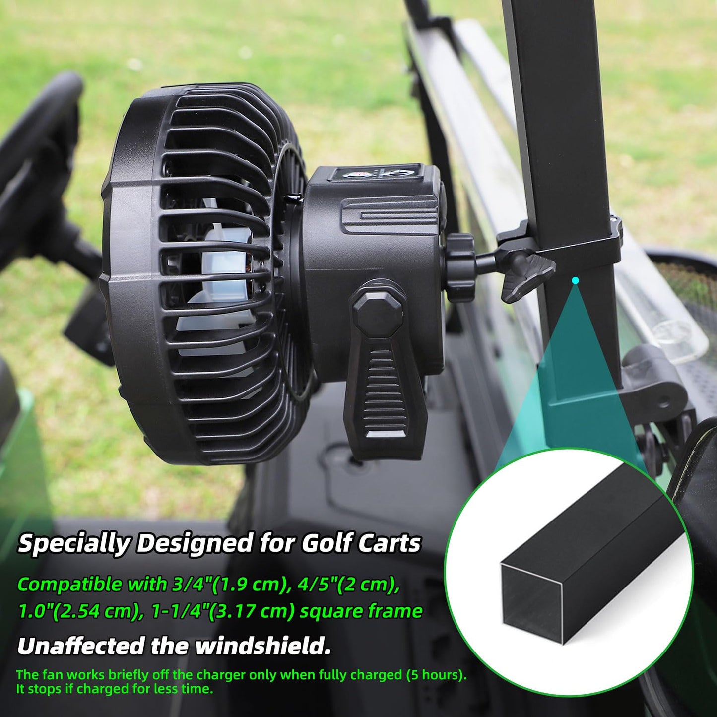 Roykaw Golf Cart Fan 10400 mAh Rechargeable Battery Powered, 24 Hrs Work Portable Fan with LED Light for Nighttime Drive, Cordless Remote Control, Compatible with EZGO Club Car Yamaha, 2PCS