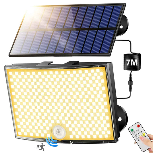 Solar Flood Lights Outdoor, [3000K Warm Color/268LED/7M/5 MODES/1PCS] Solar Motion Lights Outdoor Waterproof, Remote+IP65 Focos Solares para Exteriores Luces Solares para Patio