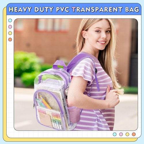 Aliceset 10 Pcs Clear Backpack Bulk Heavy Duty Clear Bookbag Transparent Waterproof Color Back Packs Donation Sports Stadium (16 Inch)