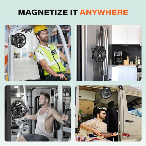 A2C Golf Cart Fan Rechargeable Magnetic Base Battery Operated Portable Fan 3 Speeds 4000 RPM Strong Airflow Compatible with Yamaha, EZGO, Club Car - 360° Rotatable Golf Cart & Cruise Ship Accessories