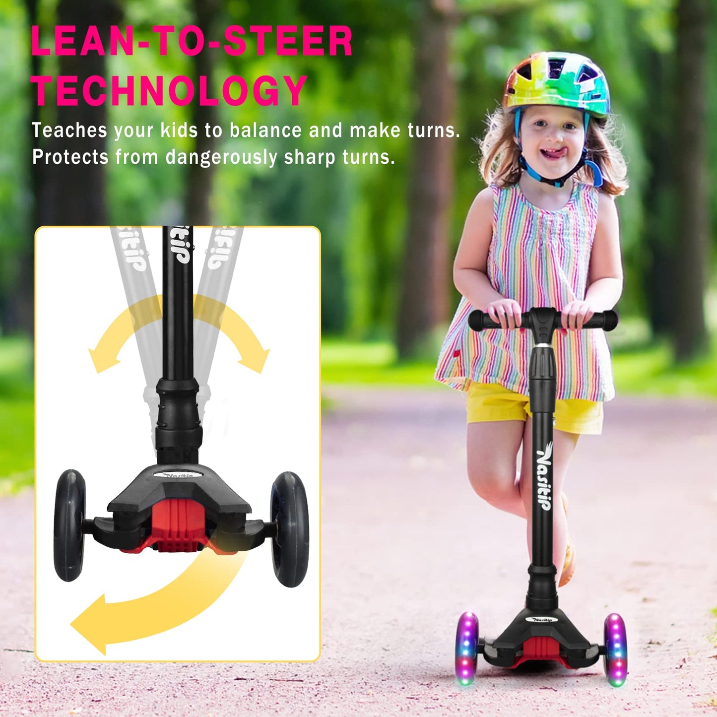 Scooters for Kids Age 3-5, Kick Scooter for Boys Girls Toddlers, 4 Adjustable Height, AEBC-9 Bearing, 3 Light Up Wheels, Lean to Steer, Outdoor Activities for Children from 3 to 12 Years Old, Black