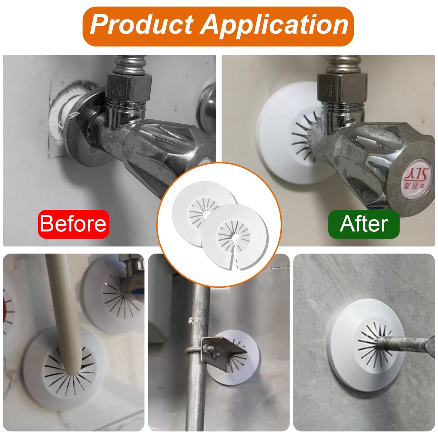 6 PCS Plumbing Cover Plates Plastic Escutcheon Plate Flange Pipe Covers for Bathroom (Apply to 2.2" to 2.95")