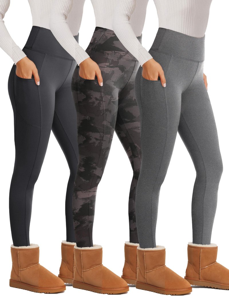 Showitty 3 Pack Fleece Lined Leggings Women with Pockets - Winter Warm Thermal Yoga Pants for Running Workout Plus Size