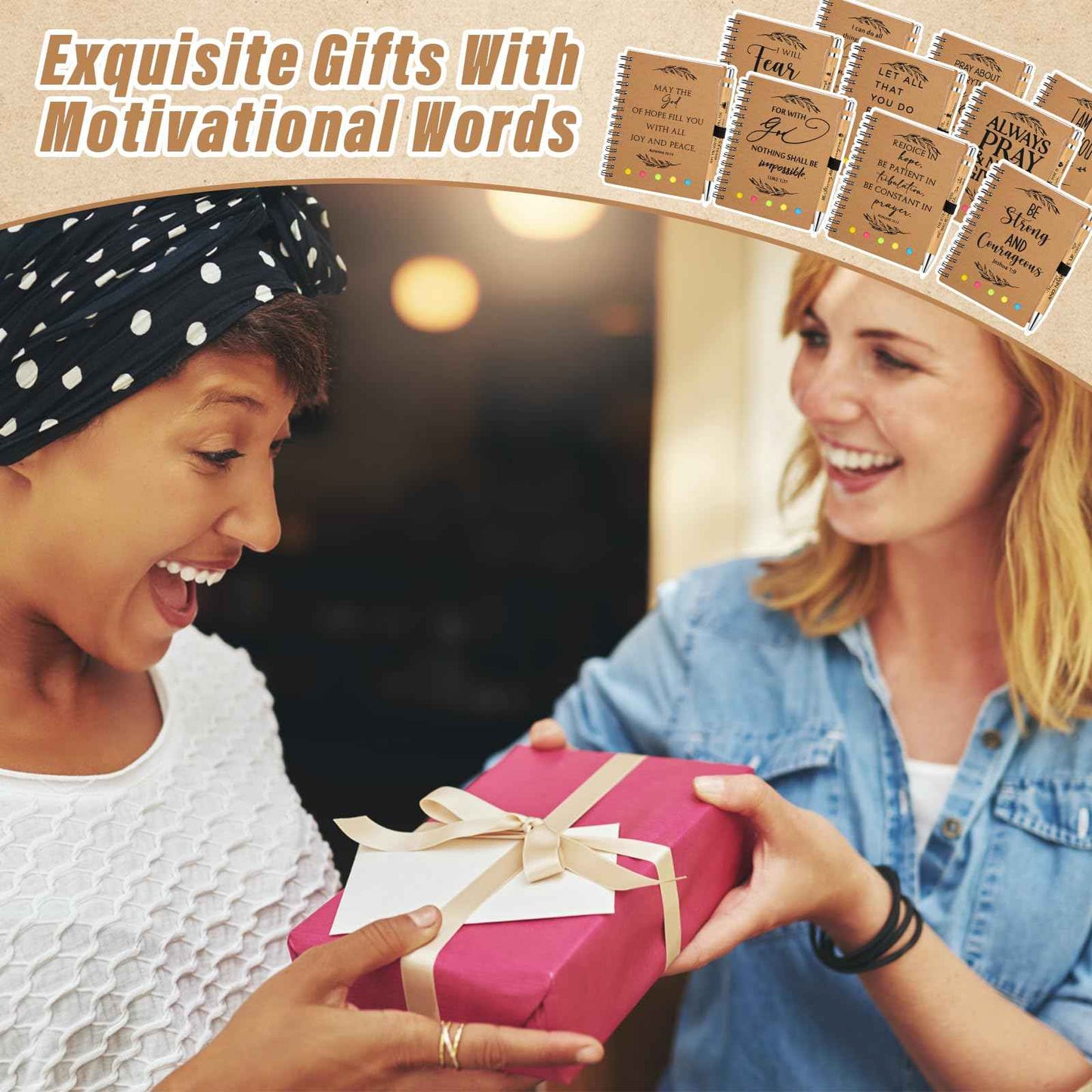 Spakon 20 Set Christian Gifts Bulk Church Gifts Religious Notebook Spiral Bible Verse Bamboo Pens Mini Bible Study Journal for Sunday School Employee Coworker Men Women (Brown)